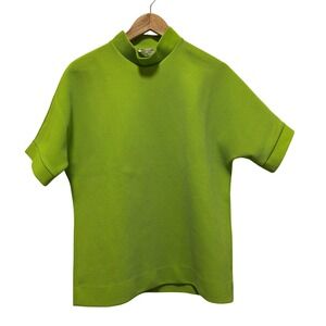 Vintage Alexander Shields I Magnin Lime Green Ribbed Mock Neck Top Womens Large